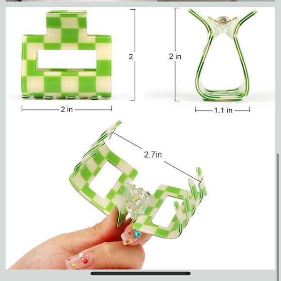 6 Pack Checkered Hair Claw Clips, 2 x 2 x 1.1 in, One Size Fits All, Non-Slip - Picture 5 of 5